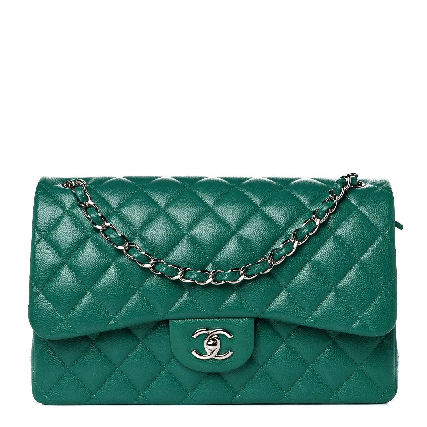 Chanel Caviar Quilted Jumbo Double Flap Green 2 of 18