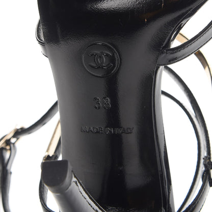 Chanel Patent CC Sandals 38 Black Gold 8 of 10