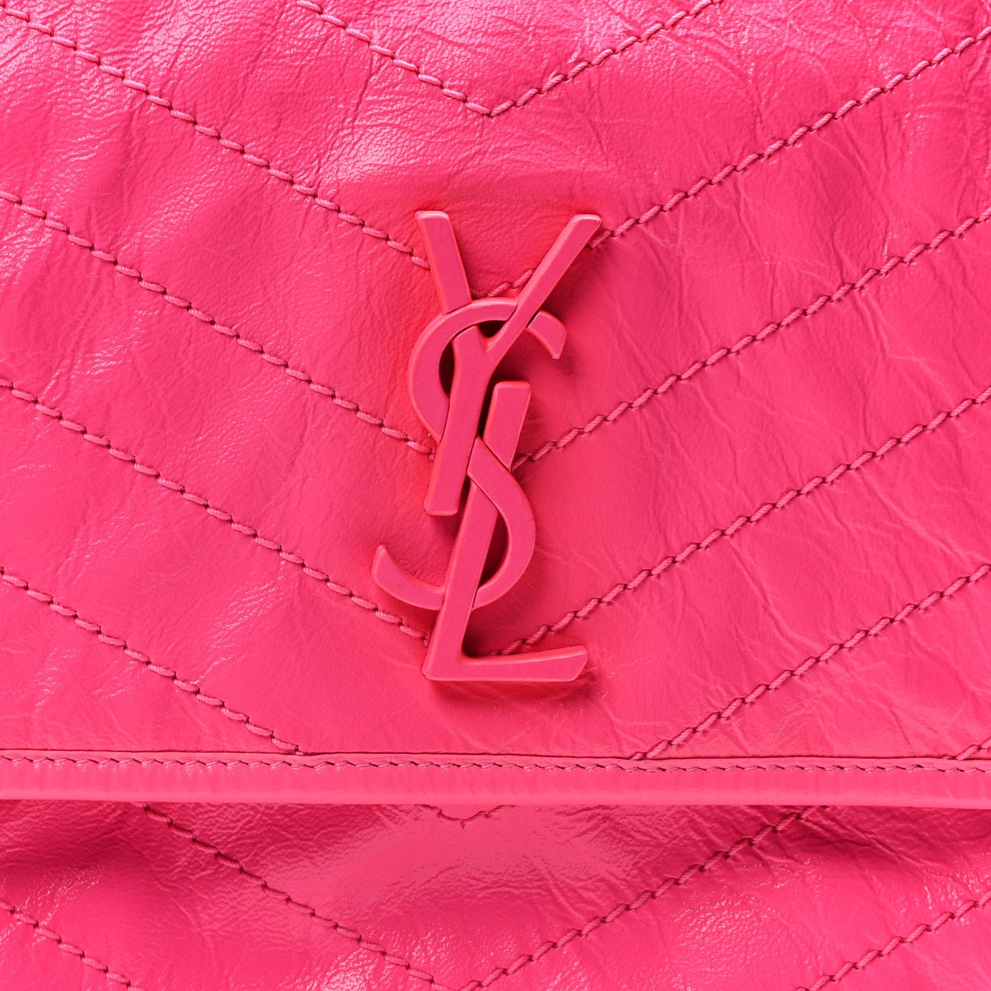 Crinkled Calfskin Matelasse Monogram Medium Niki Chain Satchel  Rose Glow