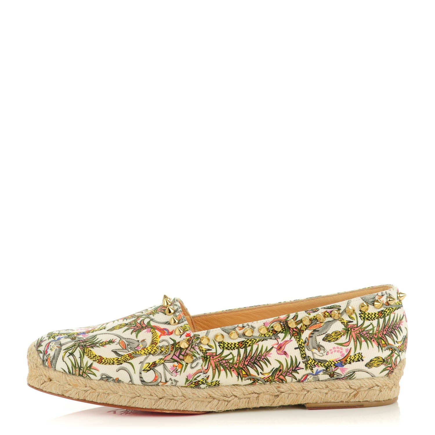 Christian Louboutin CHRISTIAN LOUBOUTIN Canvas Loubie Jungle Print Ares Spikes Flat Espadrille 38 Ivory 1 of 7