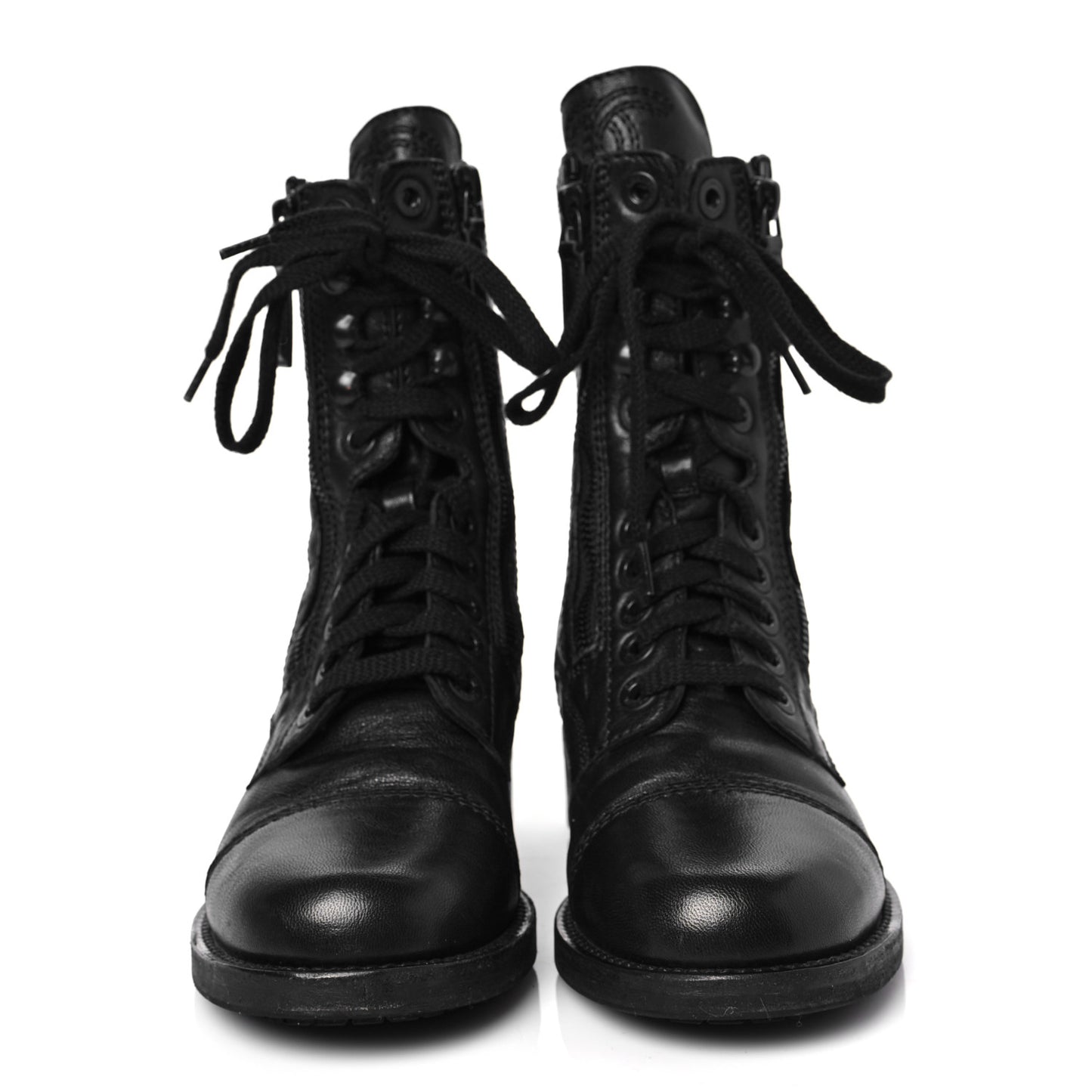 Sheepskin Quilted Lace Up Combat Boots 35 Black