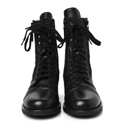 Chanel Sheepskin Quilted Lace Up Combat Boots 35 Black 2 of 6