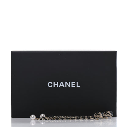 Chanel Pearl Calfskin Chain Long Earrings Gold Black 5 of 5