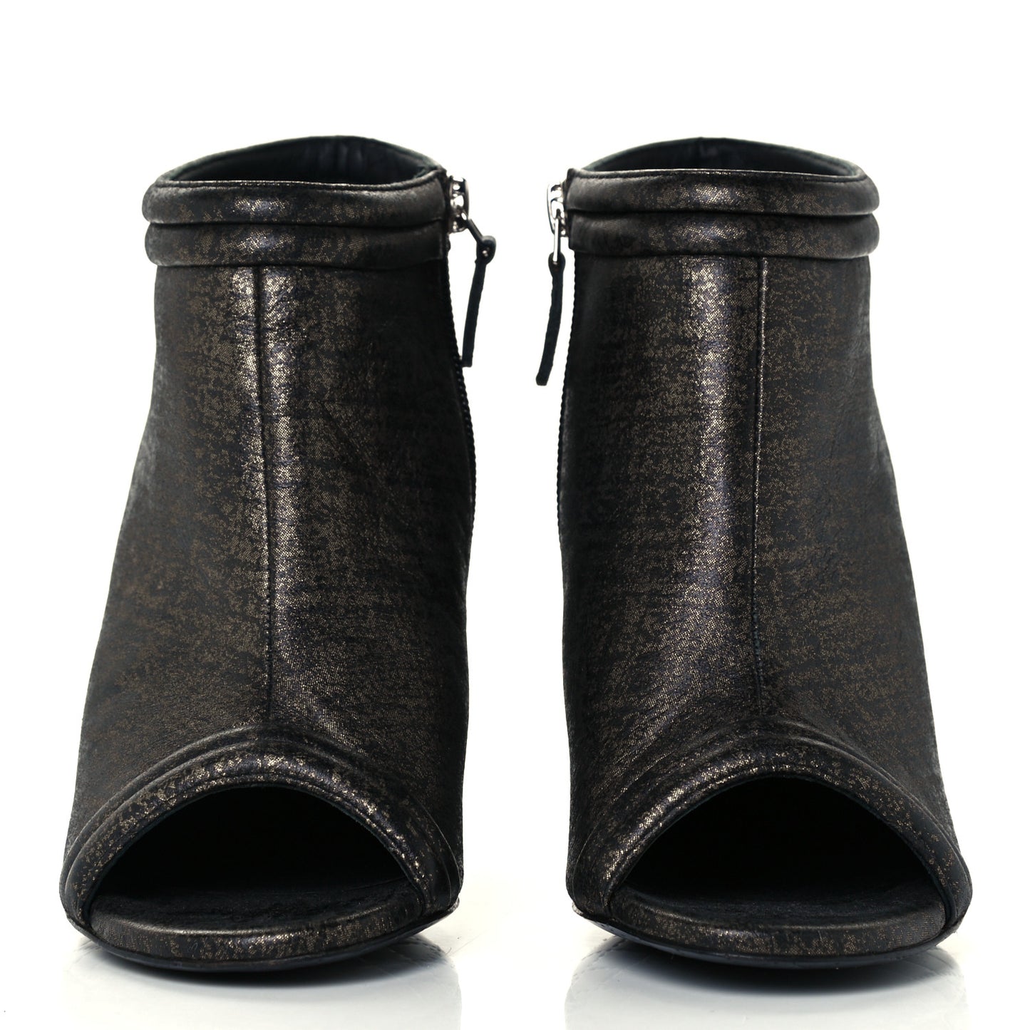 Fantasy Lambskin Peep Toe Short Boots 36.5 Black Gold