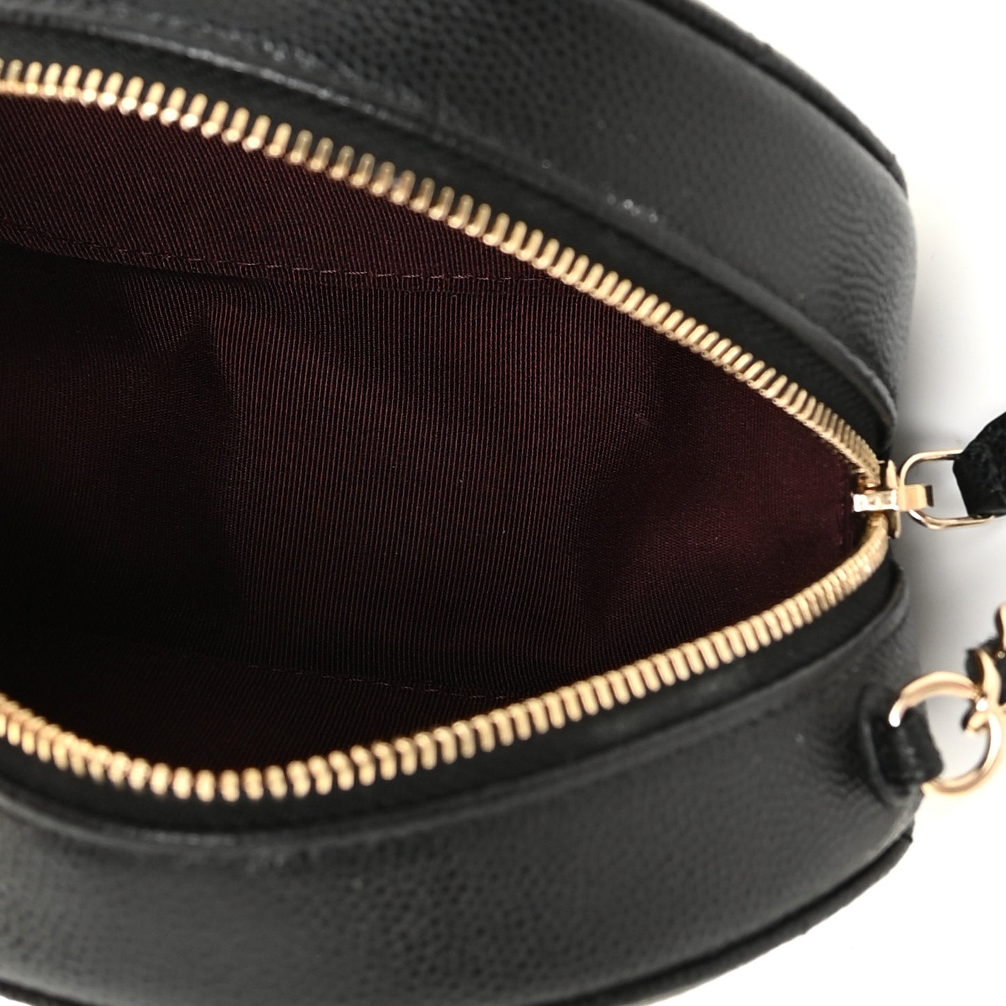 Caviar Quilted Round Clutch With Chain Black