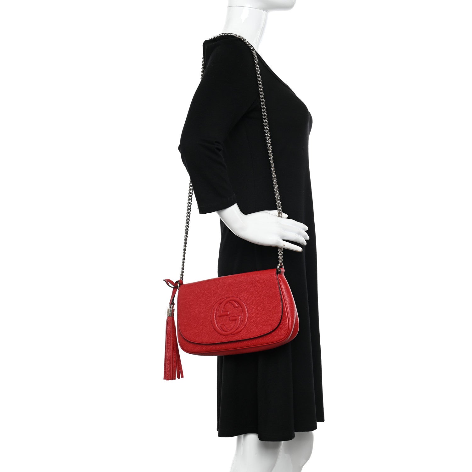 Gucci Pebbled Calfskin Medium Soho Flap Crossbody Vibrant Red 2 of 10