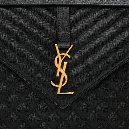 Saint Laurent Grain De Poudre Textured Mixed Matelasse Large Triquilt Monogram Satchel Black 24 of 35