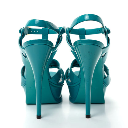 Saint Laurent Patent Tribute 105 Platform Sandals 35.5 Turquoise 7 of 11