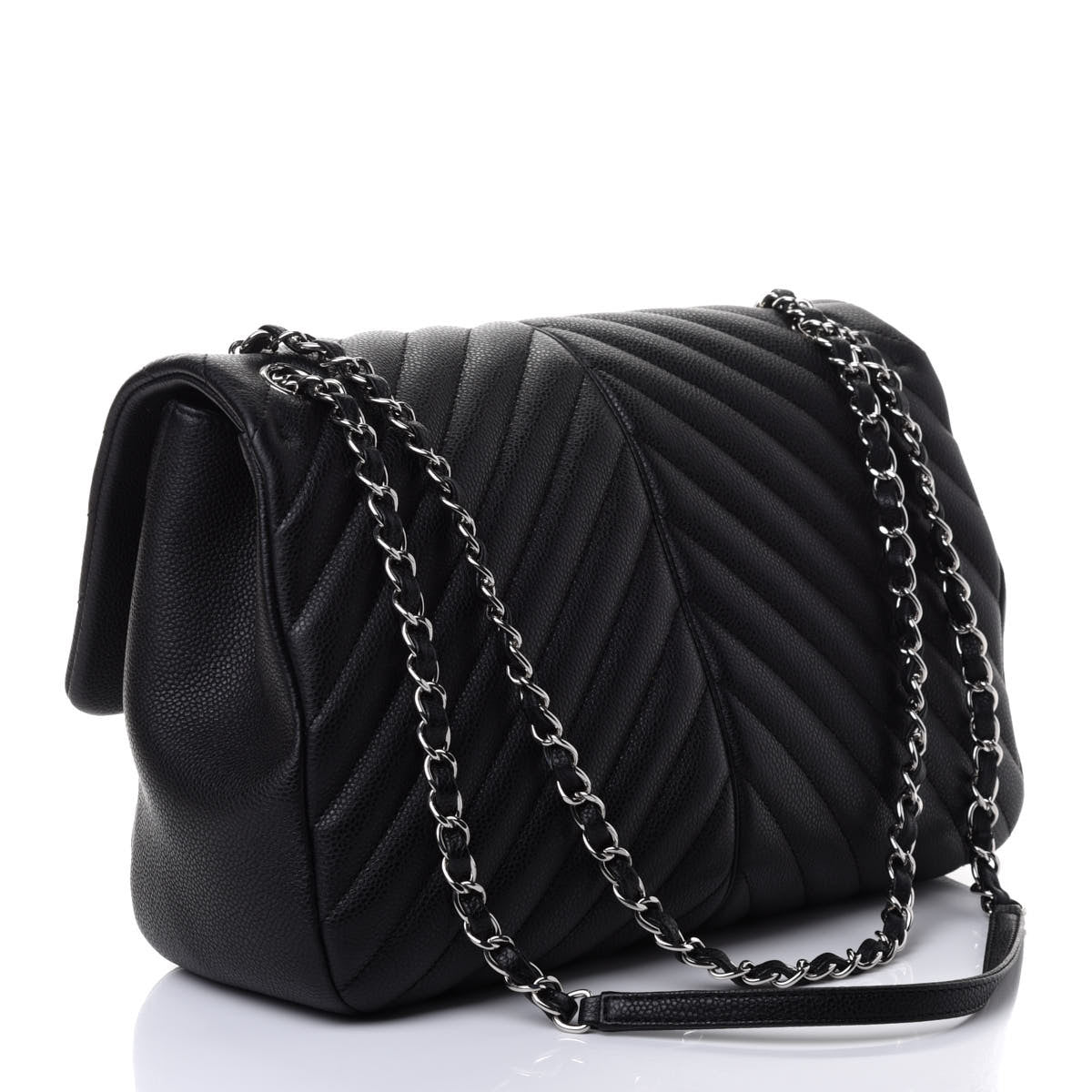 Chanel Caviar Chevron Quilted Large Puffy CC Flap Black 2 of 4