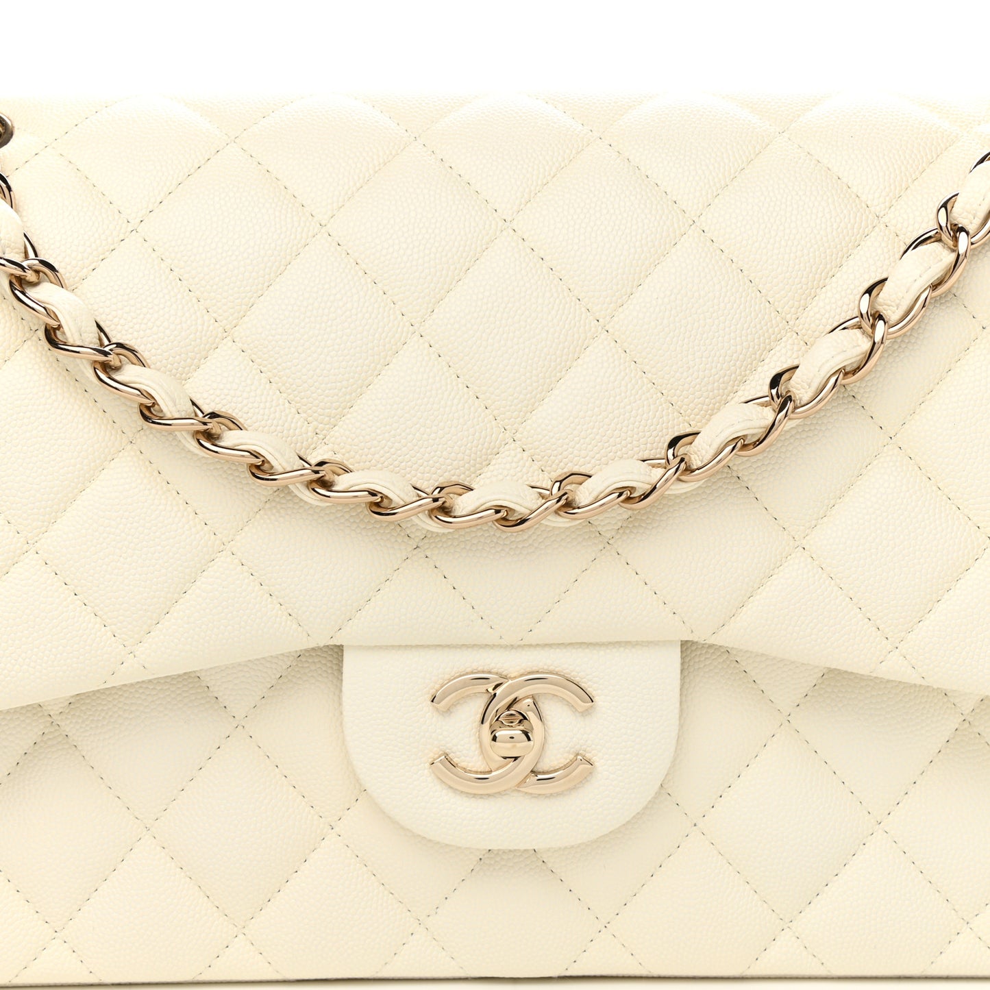 Caviar Quilted Jumbo Double Flap White