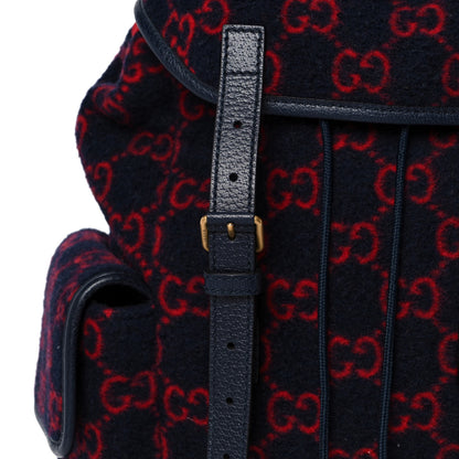 Gucci Covered Wool GG Monogram Small Double Buckle Backpack Navy Red 9 of 13