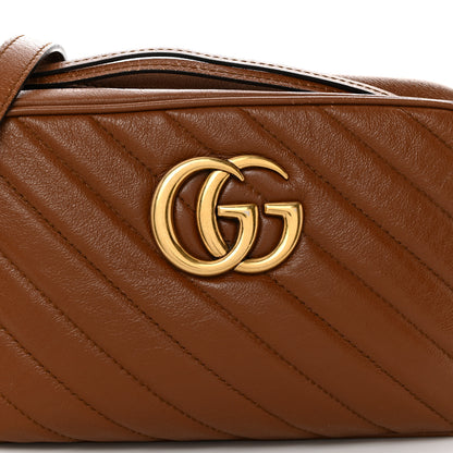 Gucci Glazed Calfskin Matelasse Diagonal Small GG Marmont Chain Shoulder Bag Cuir 8 of 10