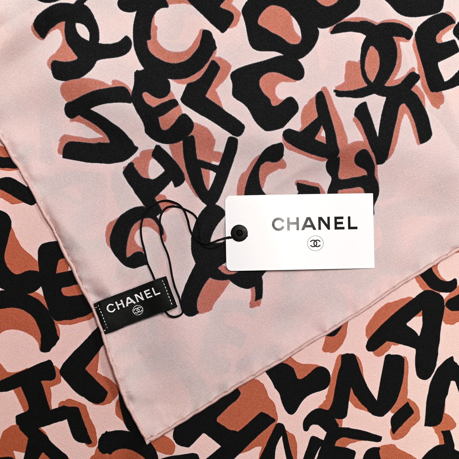 Chanel Silk CC Square Scarf Pink Black Brown 3 of 4