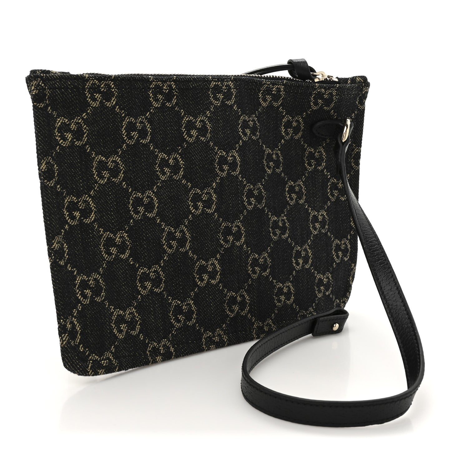 Denim GG Monogram Giglio Pouch Black White