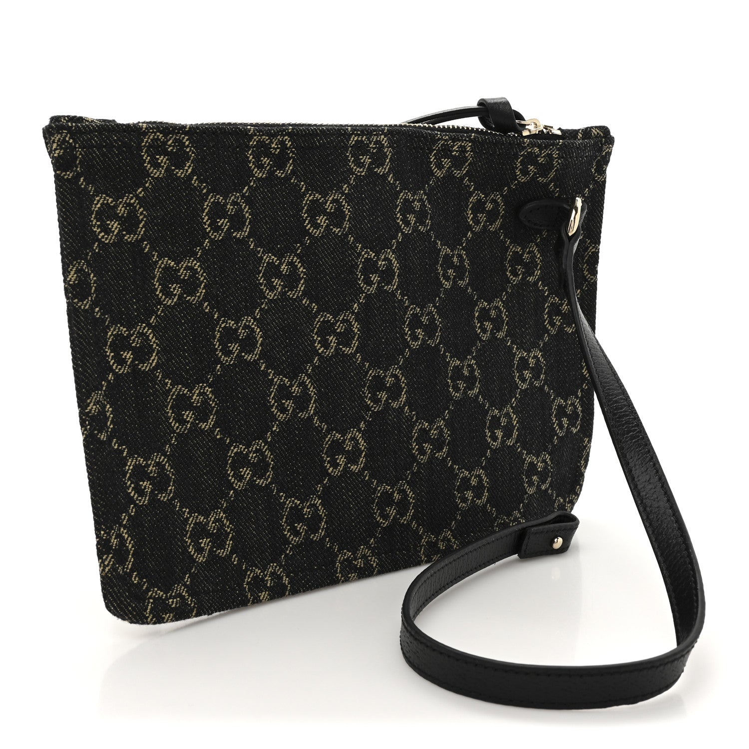 Gucci Denim GG Monogram Giglio Pouch Black White 3 of 7