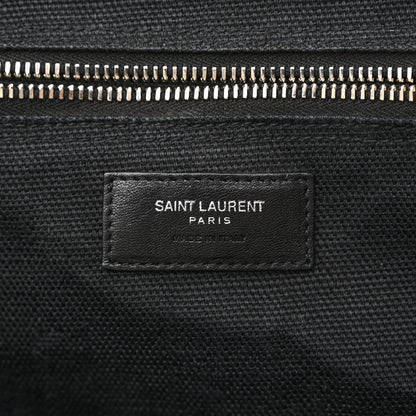Saint Laurent Linen Calfskin Rive Gauche North South Tote White Black 6 of 15