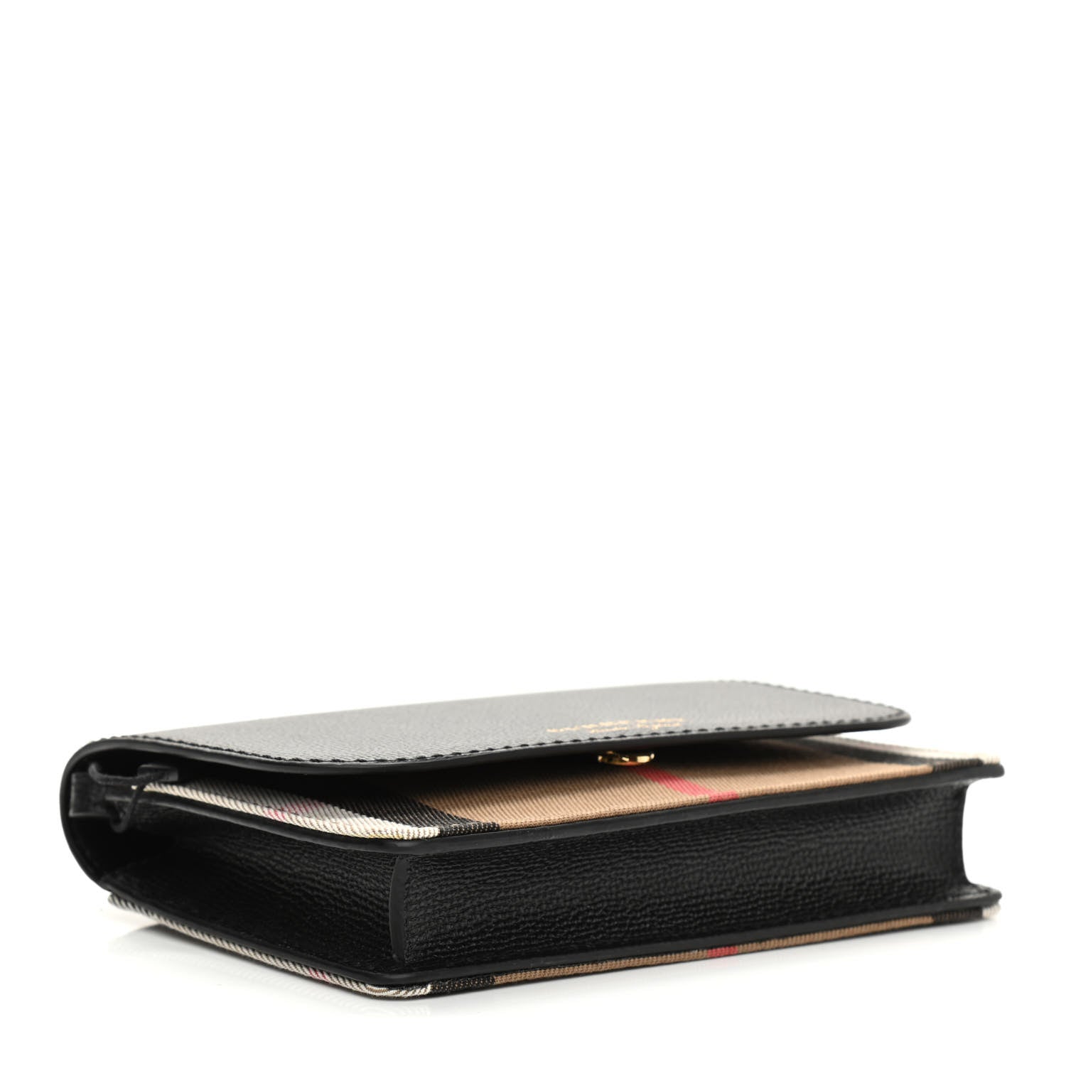 Burberry Grained Calfskin House Check Tartan Mix Hampshire Wallet On Chain Black 3 of 7