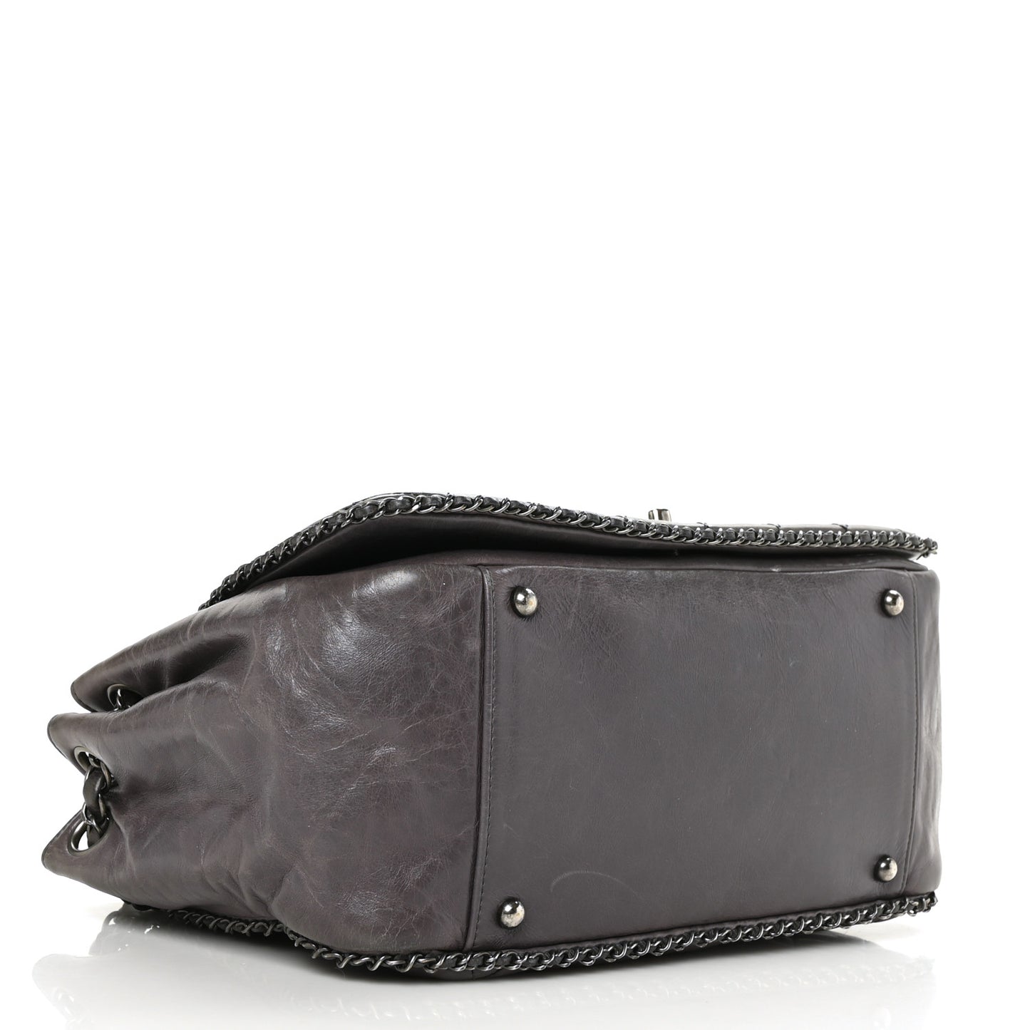 Calfskin Quilted Large CC Enchained Accordion Flap Grey