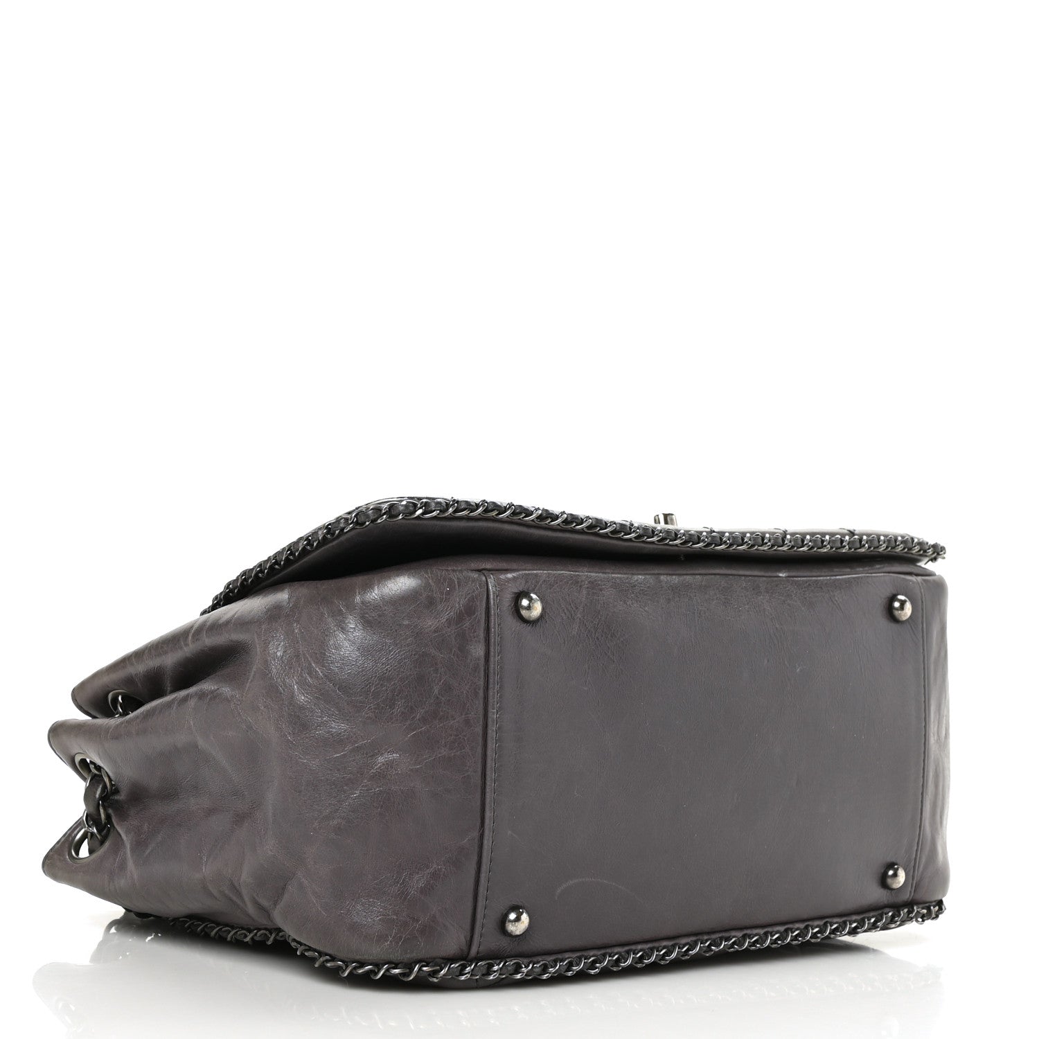 Chanel Calfskin Quilted Large CC Enchained Accordion Flap Grey 4 of 11