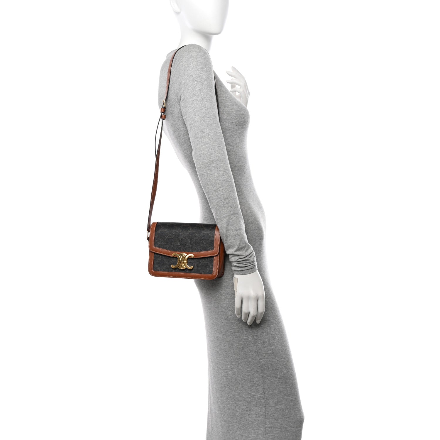 Celine Calfskin Triomphe Canvas Teen Triomphe Bag Tan 2 of 17