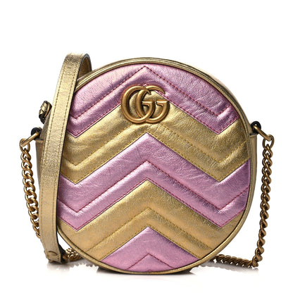 Gucci Metallic Nappa Matelasse Heart Mini GG Marmont Round Shoulder Bag Oro Vecchio Rosa 1 of 11