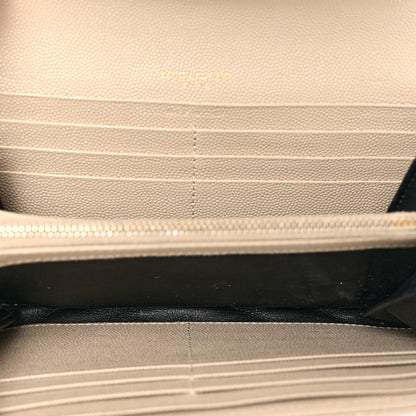 Saint Laurent Grain De Poudre Matelasse Chevron Monogram Flap Wallet Dark Beige 5 of 12