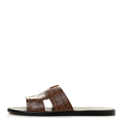 Hermes Matte Niloticus Crocodile Mens Izmir Sandals 42 Cacao 1 of 7