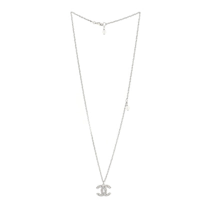 Chanel Pearl Crystal CC Pendant Necklace Silver 3 of 5
