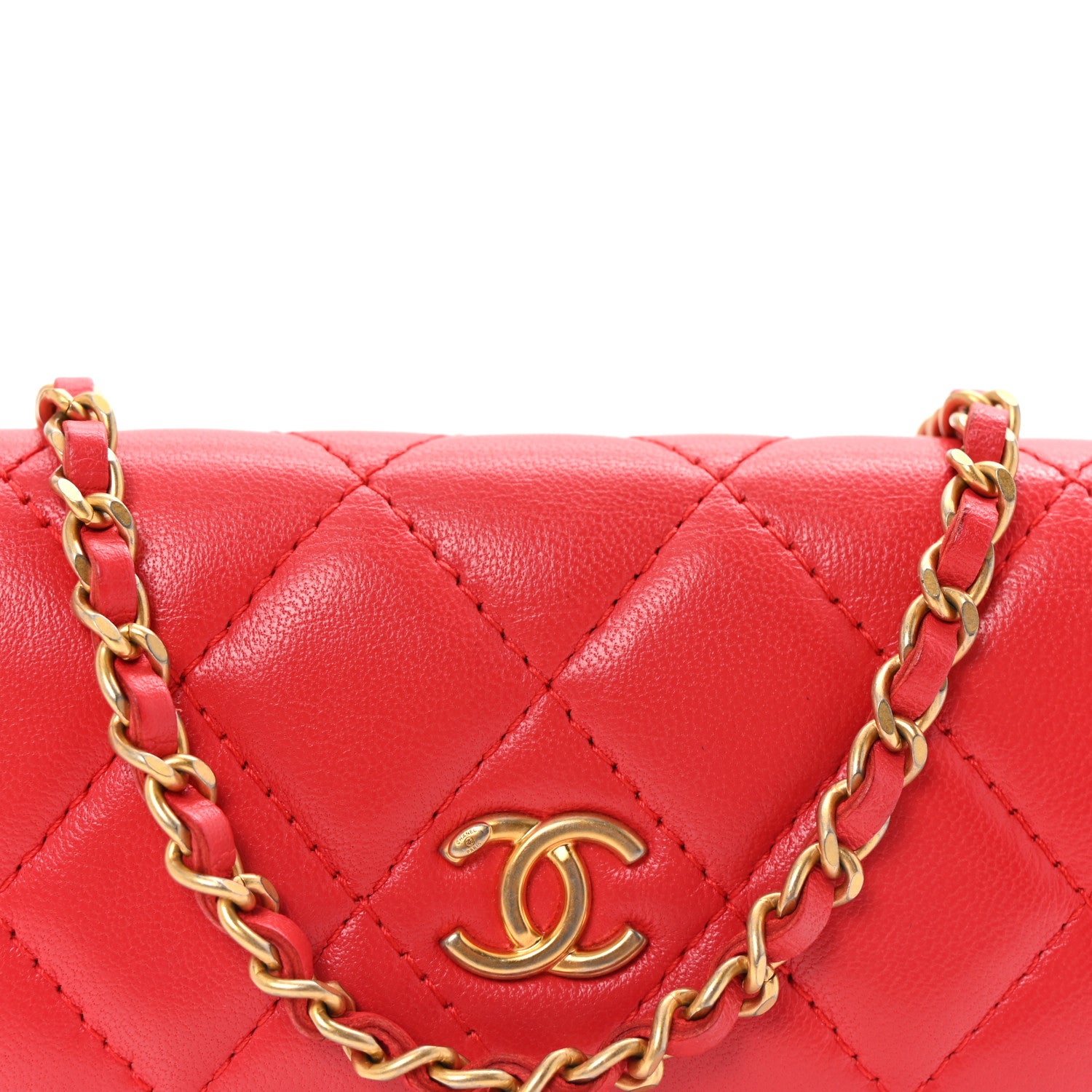 Chanel Lambskin Quilted Pearl Crush Clutch With Chain Red 9 of 11