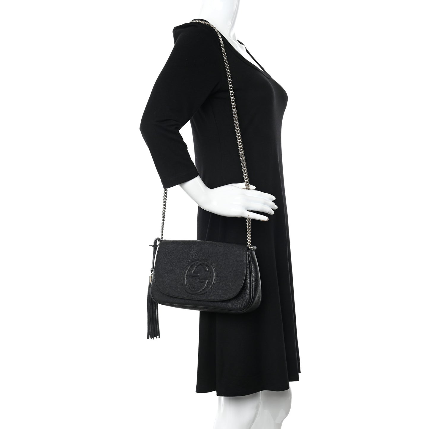 Pebbled Calfskin Medium Soho Flap Crossbody Black