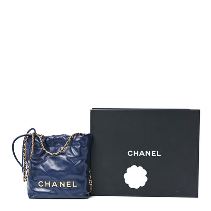 Chanel Shiny Calfskin Quilted Mini Chanel 22 Navy Blue 12 of 12