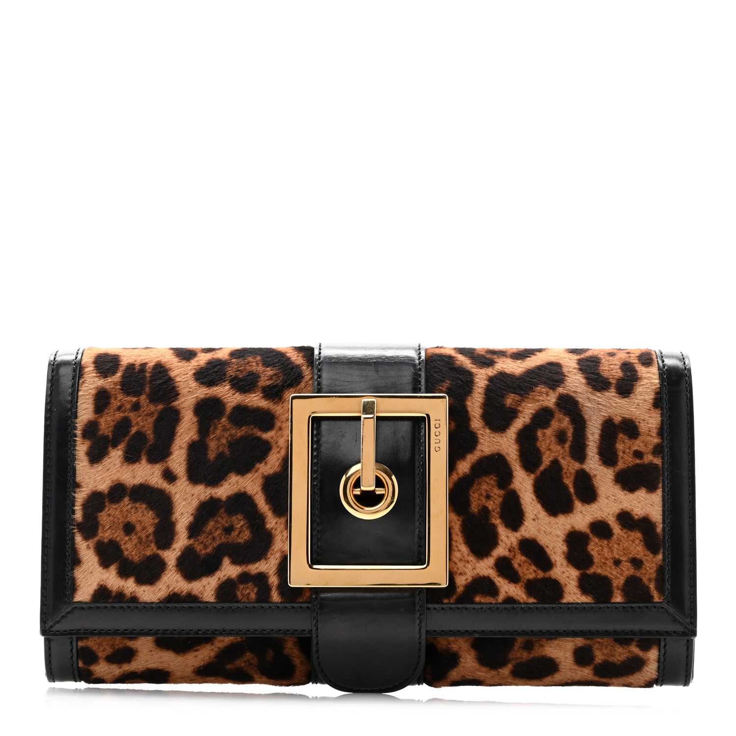 Gucci Calf Hair Jaguar Printed Small Lady Buckle Clutch Black 1 of 13