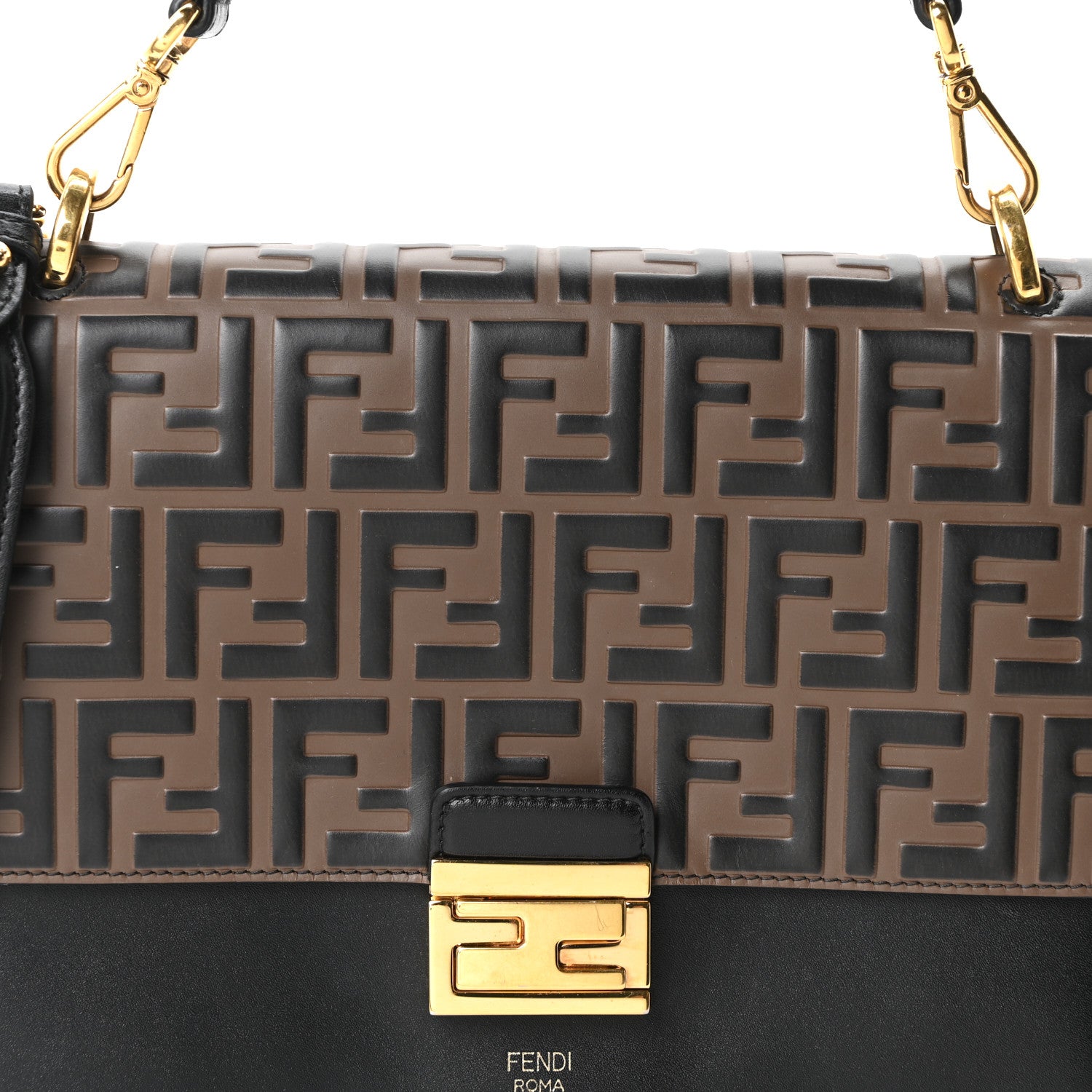 Fendi Vitello Liberty Bi-Color FF 1974 Embossed Chain Strap Kan U Shoulder Bag Black Maya 8 of 10