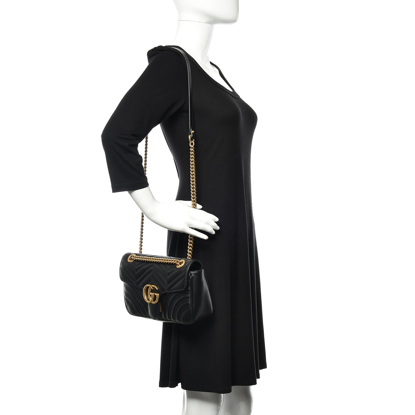 Calfskin Matelasse Small GG Marmont Shoulder Bag Black