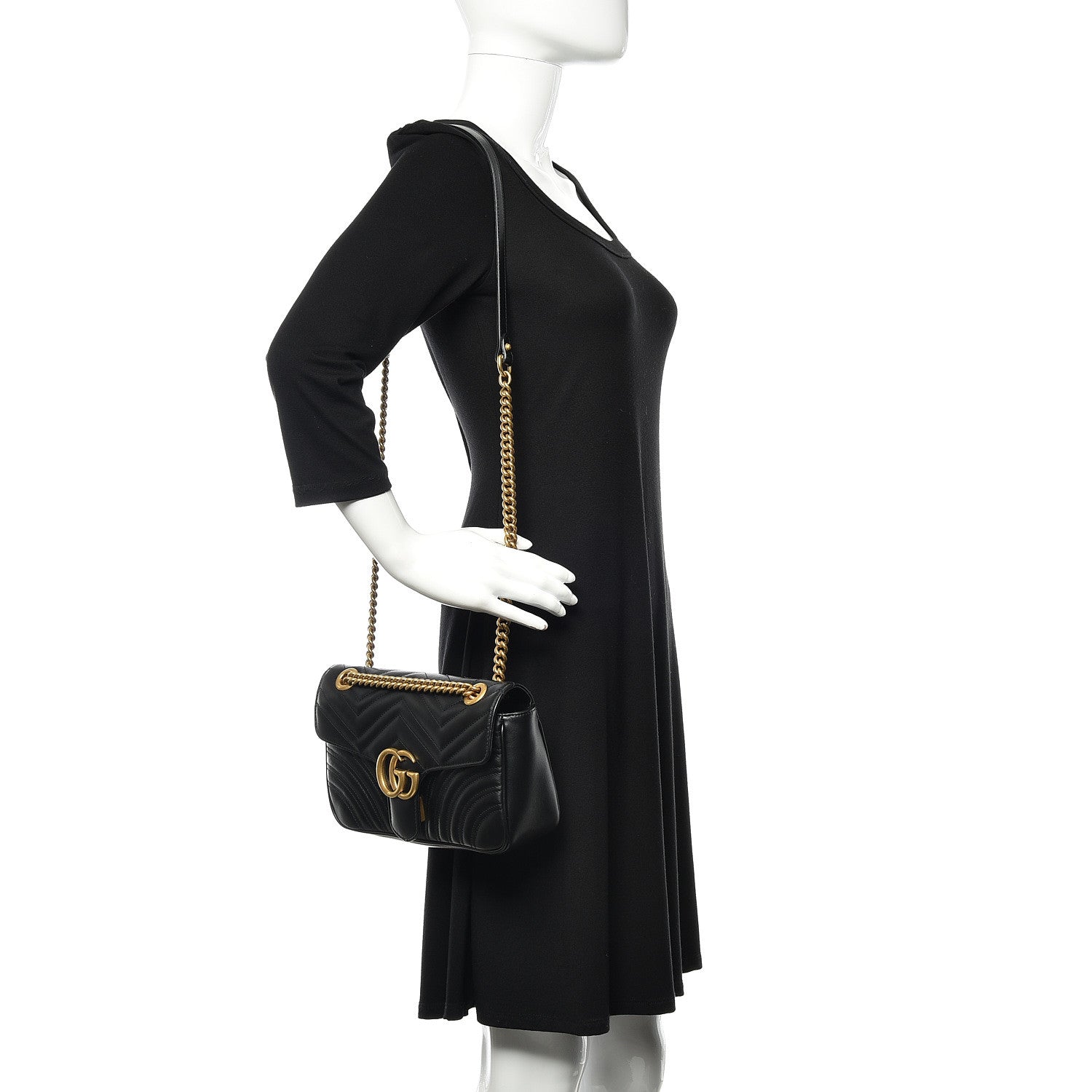 Gucci Calfskin Matelasse Small GG Marmont Shoulder Bag Black 2 of 10