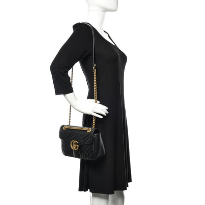 Gucci Calfskin Matelasse Small GG Marmont Shoulder Bag Black 2 of 10