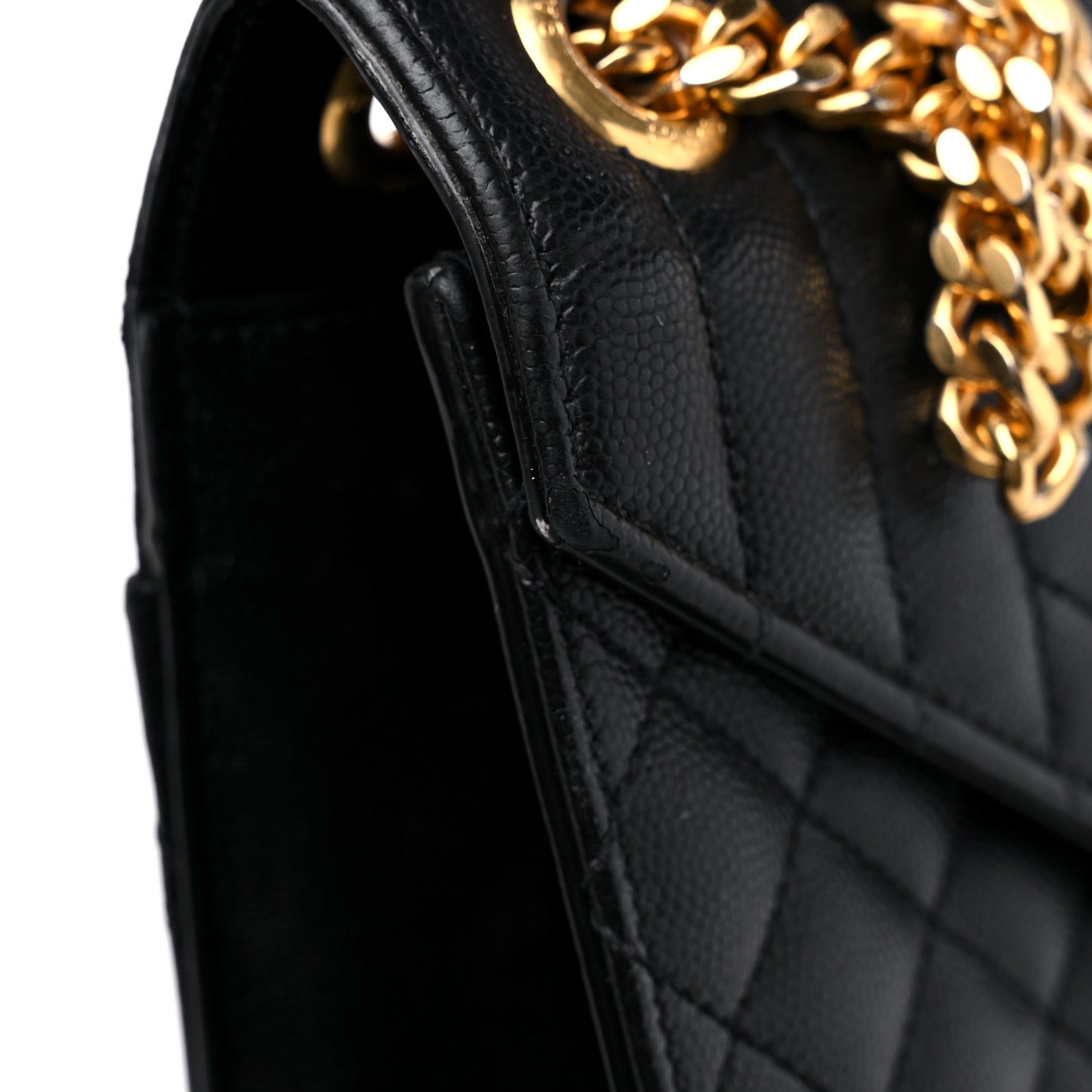 Grain De Poudre Textured Mixed Matelasse Large Triquilt Monogram Satchel Black