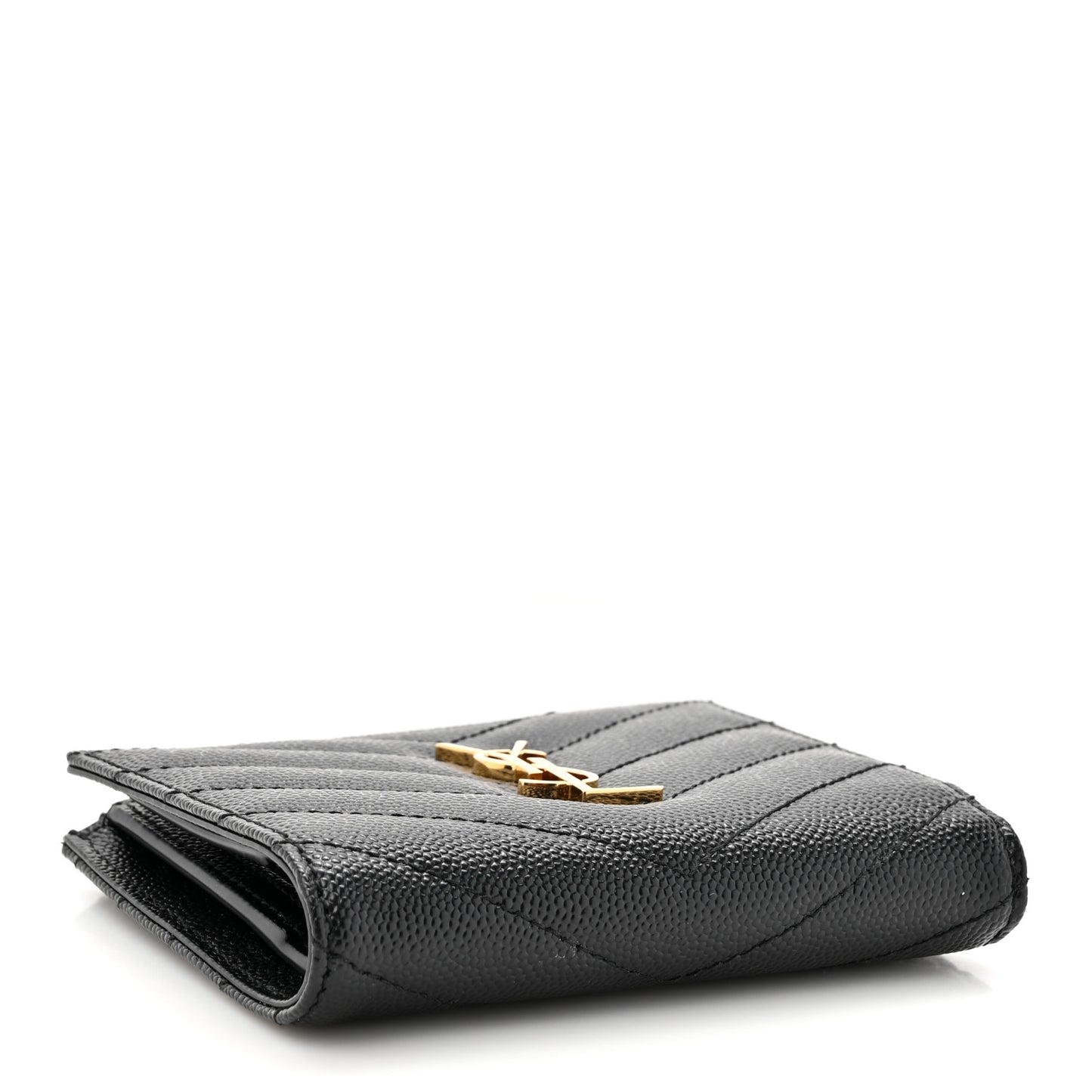 Grain De Poudre Matelasse Chevron Monogram Compact Wallet Black