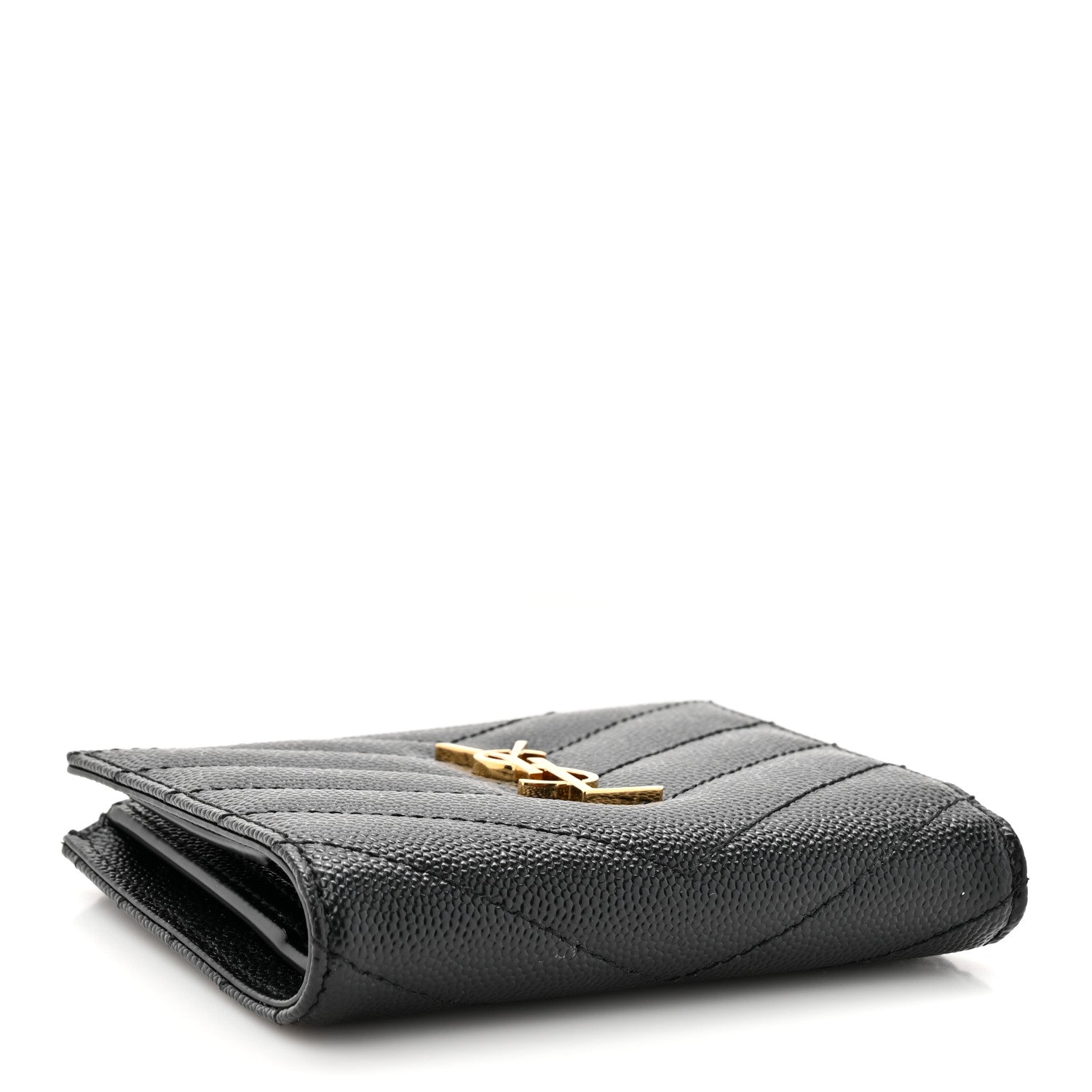 Saint Laurent Grain De Poudre Matelasse Chevron Monogram Compact Wallet Black 4 of 9