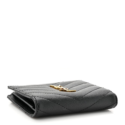 Saint Laurent Grain De Poudre Matelasse Chevron Monogram Compact Wallet Black 4 of 9