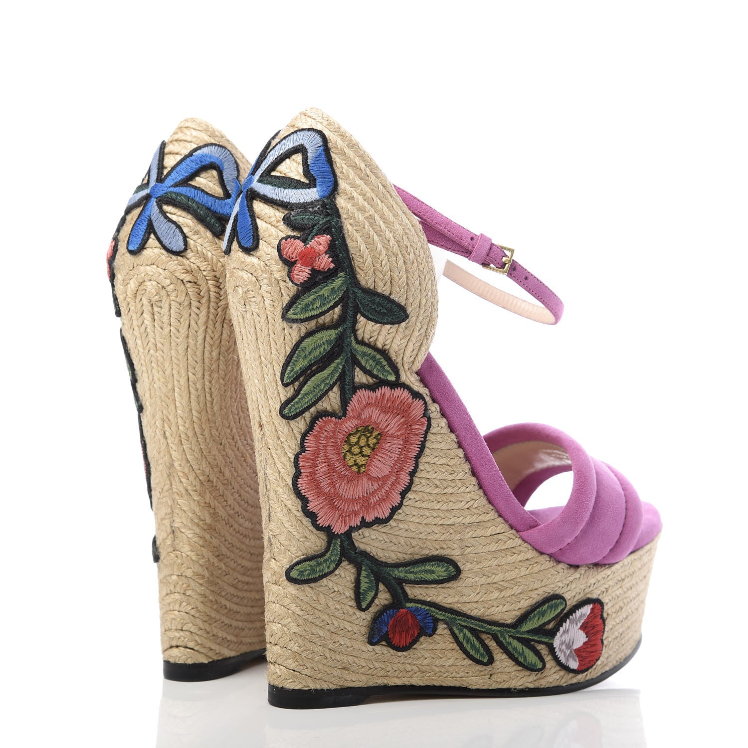 Gucci Kid Scamosciato Ophelia Espadrille Platform Wedge Sandals 35 Rododendro 4 of 9