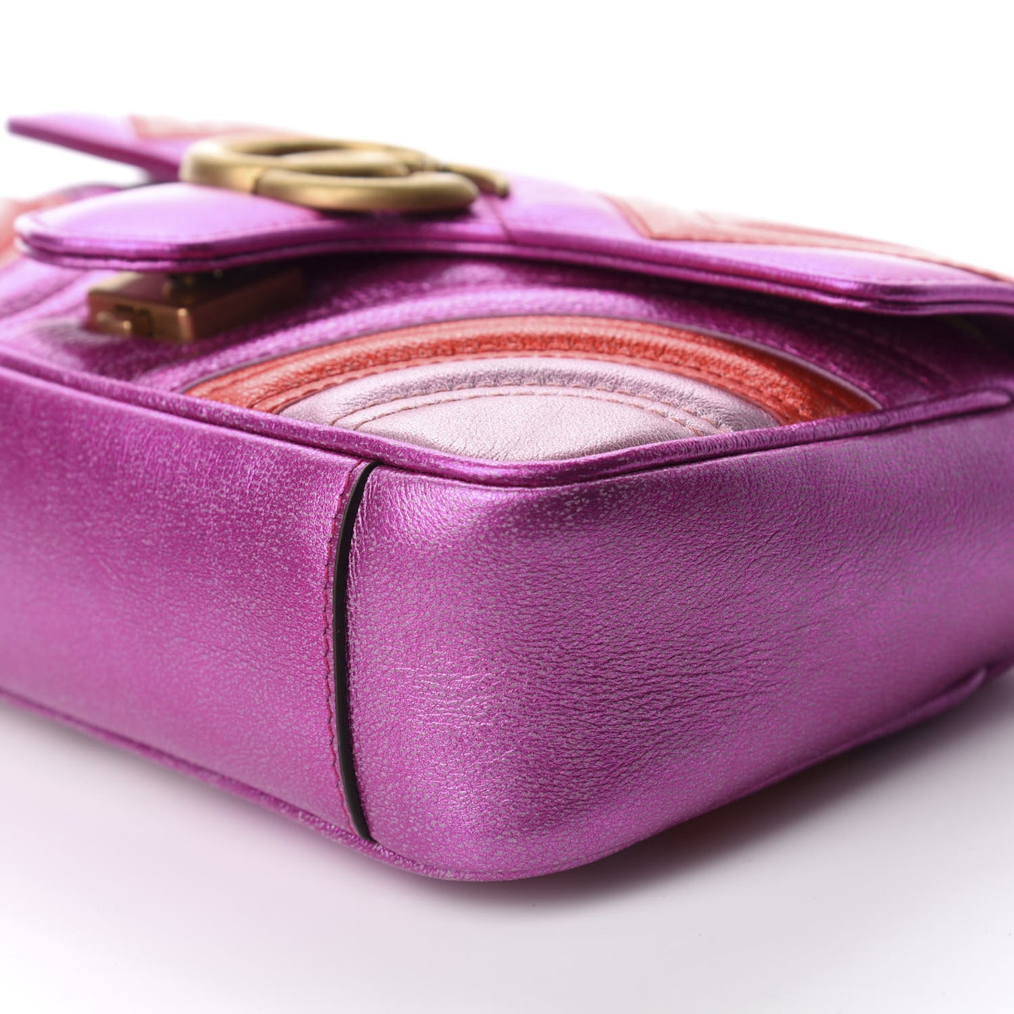 Metallic Calfskin Matelasse Mini GG Marmont Shoulder Bag Fuchsia