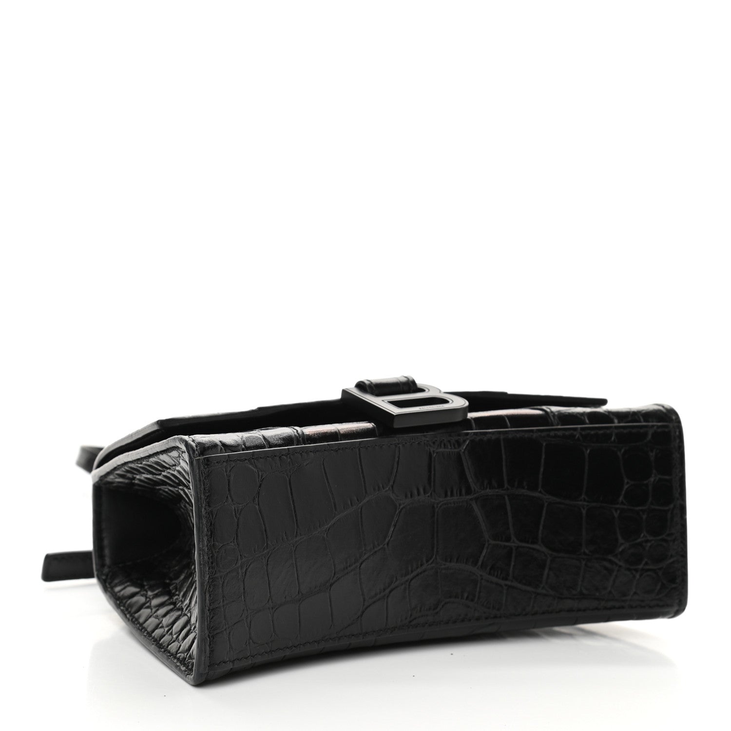 Balenciaga Shiny Calfskin Monochrome Crocodile Embossed Hourglass Top Handle Bag XS Black 4 of 9
