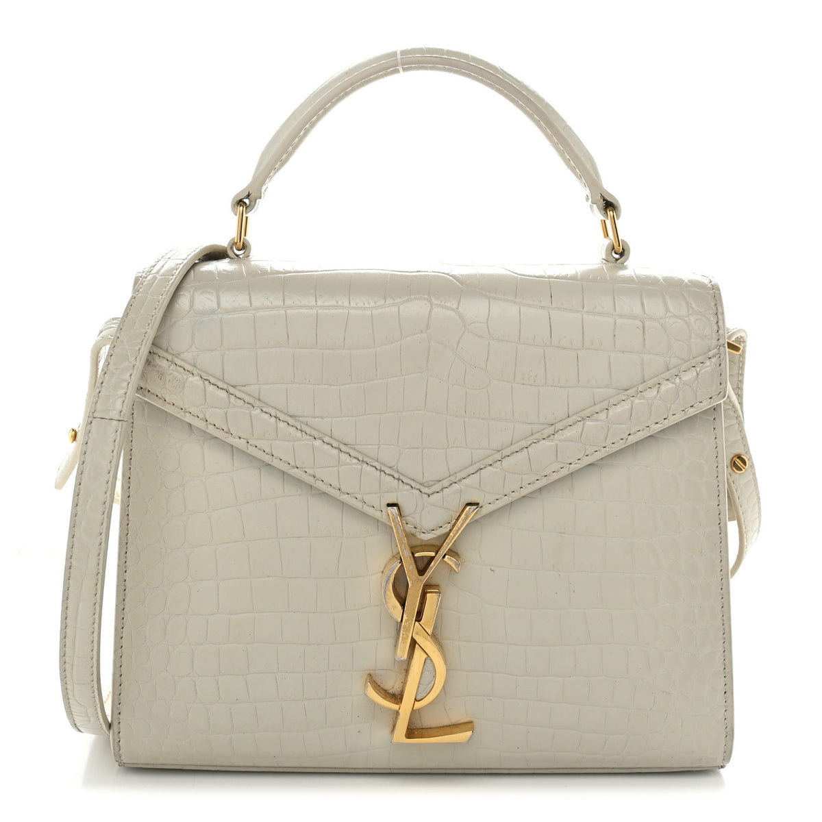 Saint Laurent Crocodile Embossed Mini Classic Monogram Cassandra Top Handle Crema Soft 1 of 12