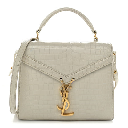 Saint Laurent Crocodile Embossed Mini Classic Monogram Cassandra Top Handle Crema Soft 1 of 12