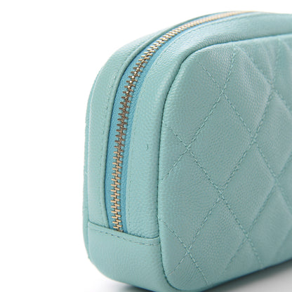 Chanel Caviar Quilted Small Curvy Pouch Cosmetic Case Light Blue 8 of 8