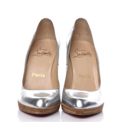 Christian Louboutin Metallic Calfskin Wood Bruges 120 Pumps 35.5 Silver 2 of 9