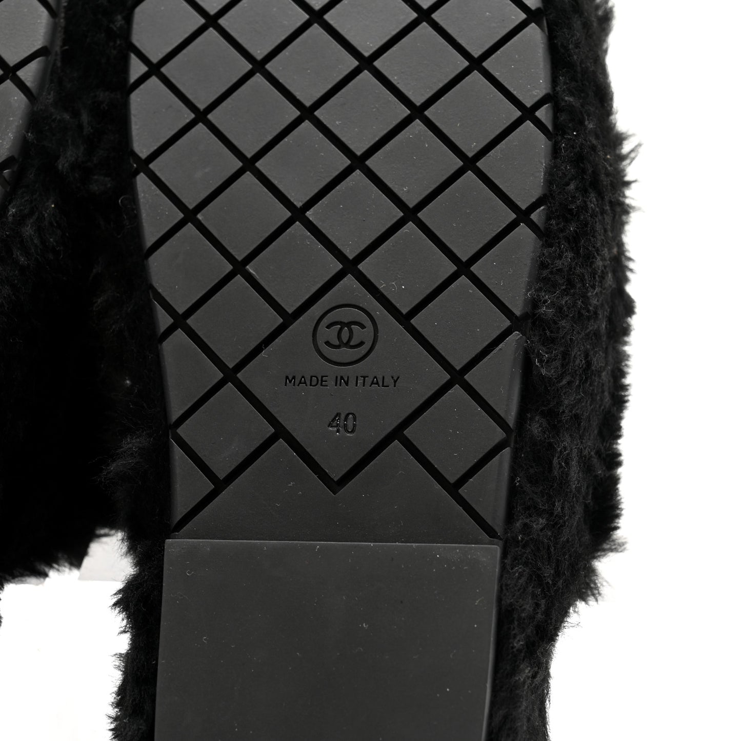 Shearling Lambskin CC Flat Mules 40 Black