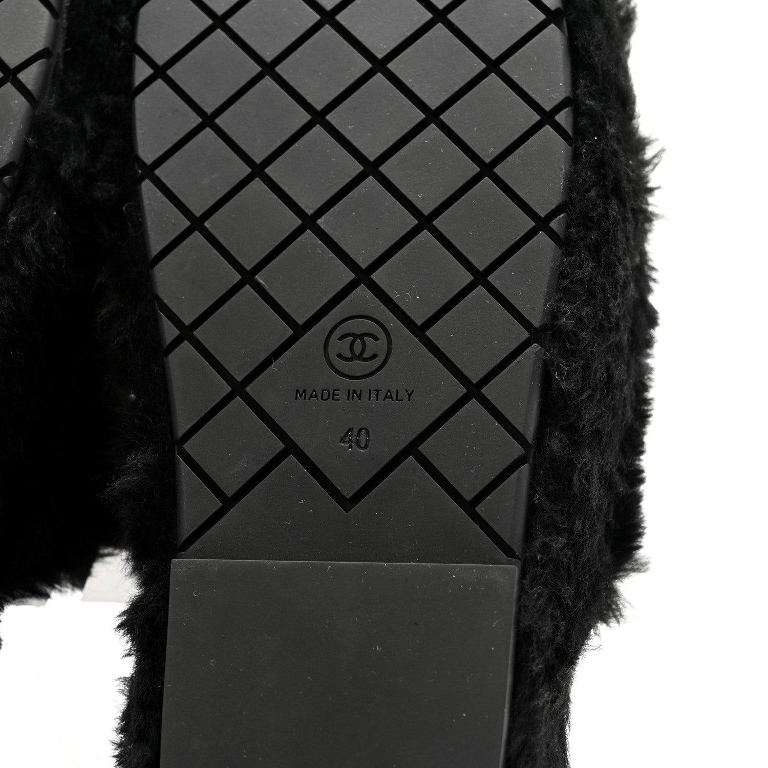 Chanel Shearling Lambskin CC Flat Mules 40 Black 7 of 15
