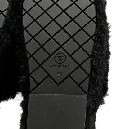 Chanel Shearling Lambskin CC Flat Mules 40 Black 7 of 15